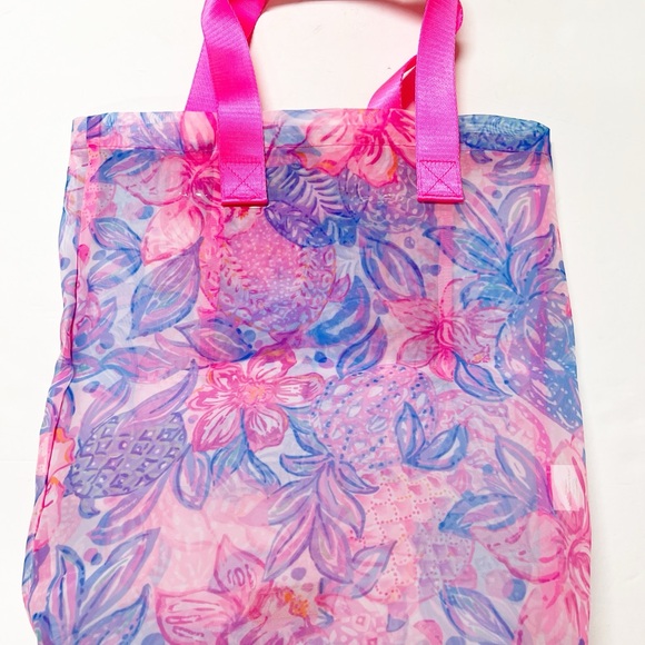 Lilly Pulitzer Womens Pink Isle Snappy Turtle Pattern Mesh Shopper Tote Bag - Picture 4 of 6